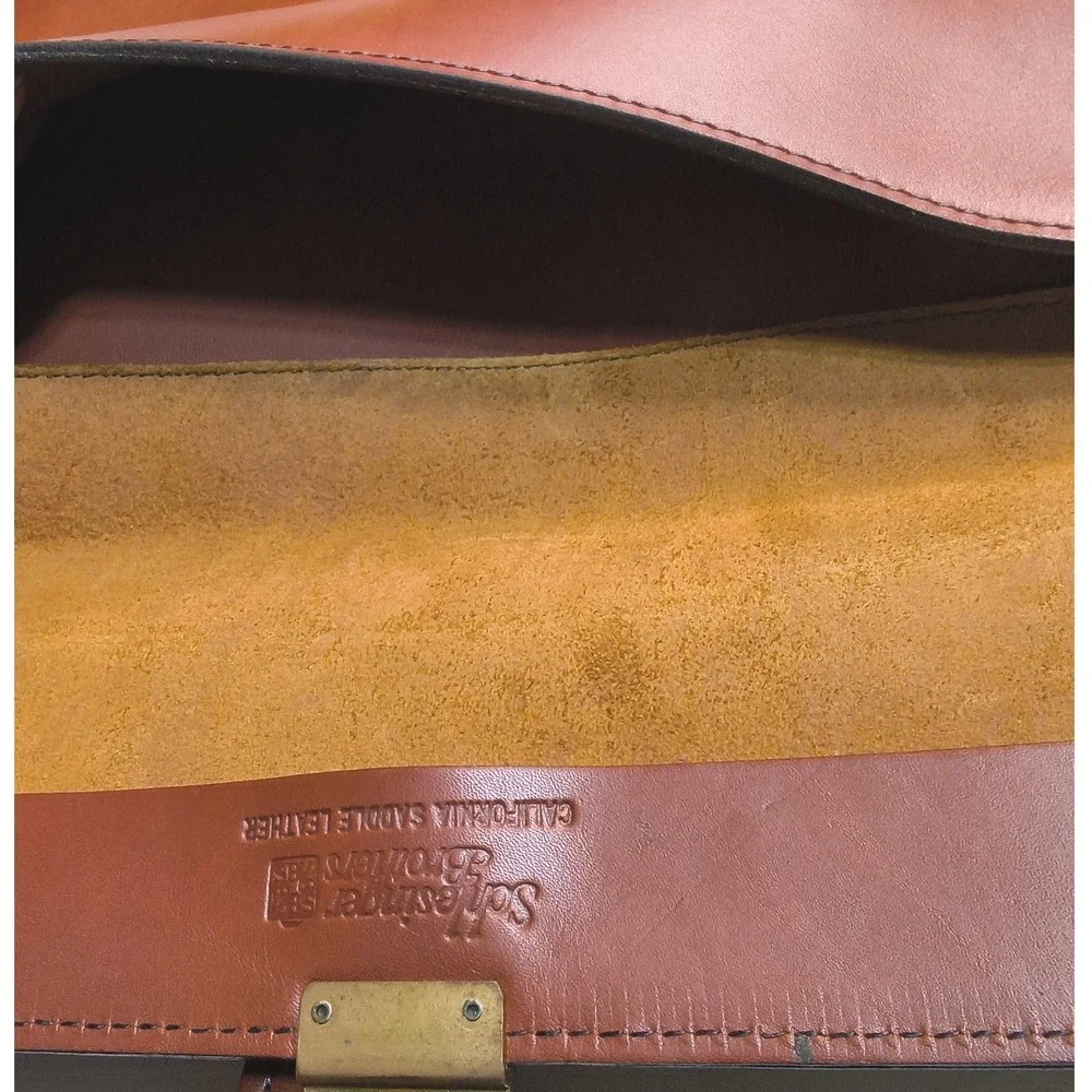 Vintage Schlesinger Brothers Briefcase Mens Brown California Saddle Leather Bag